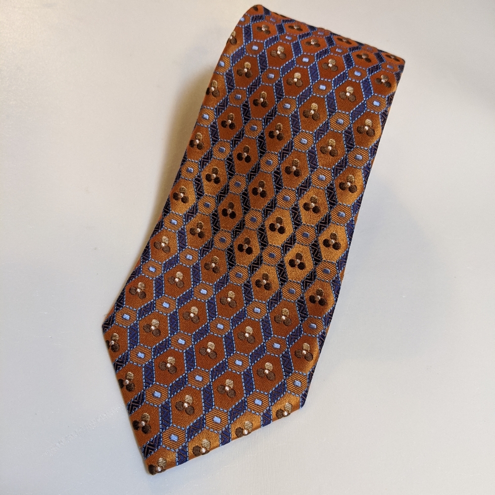 Ermenegildo Zegna Orange Geometric Silk Necktie